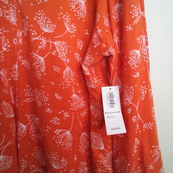 Old Navy Shirt Blouse Women XL Long Sleeve Babydoll Pattern Orange White - Picture 7 of 14